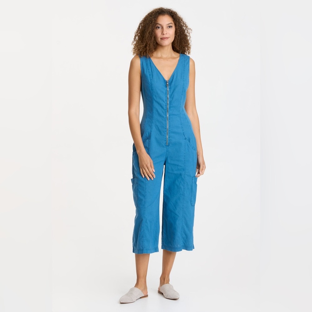 XCVI Linen Norris Crop Jumpsuit, Poseidon Pigment